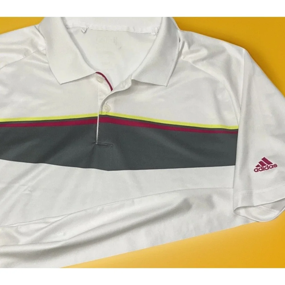 Adidas Golf Mens L Puremotion Short Sleeve‎ Athletic Polo Shirt White Gray